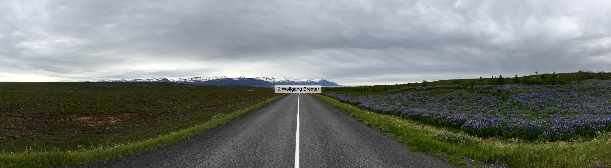 Long straight road under a cloudy sky in Iceland by Wolfgang Bremer